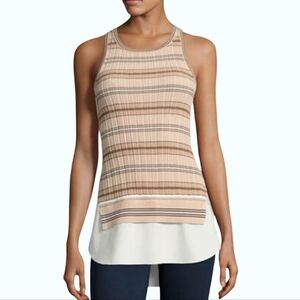10 Crosby Derek Lam Beige Stripe Ribbed Tank With Contrast Cotton Hem